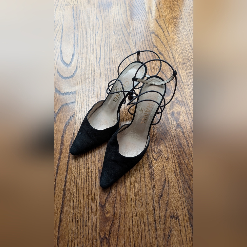 Chanel Black Suede Heels sz 37.5